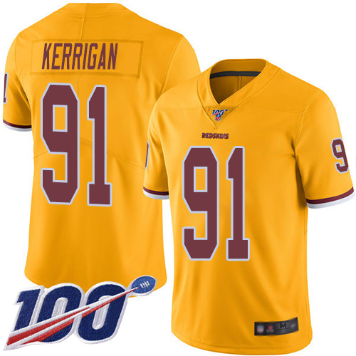 Washington Redskins Limited Gold Youth Ryan Kerrigan Jersey NFL Football #91 100th Season Rush Vapor->washington redskins->NFL Jersey